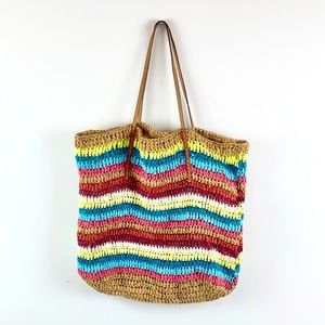 LOFT | Rainbow Striped Woven Shopper Beach Bag